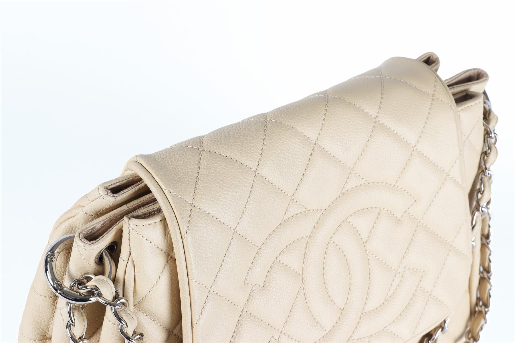 CHANEL BEIGE 2011 TIMELESS ACCORDION QUILTED CAVIAR LEATHER SHOULDER BAG