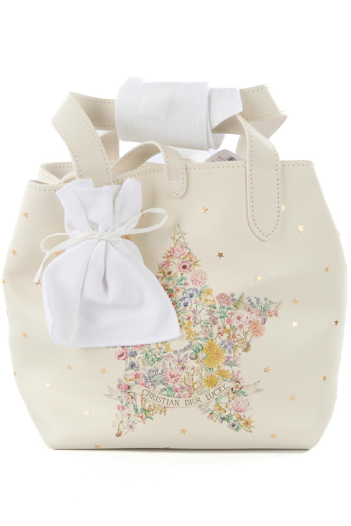 CHRISTIAN DIOR WHITE DIOR LUCKY SMALL TOUJOURS VERTICAL LEATHER TOTE BAG