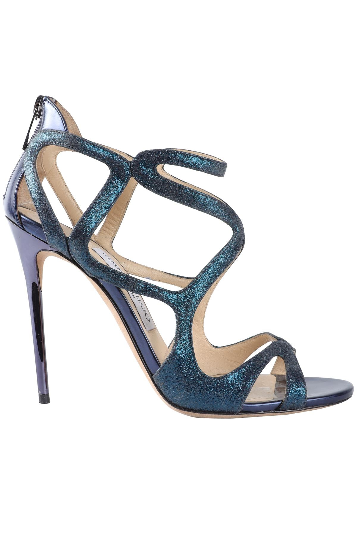 JIMMY CHOO BLUE GLITTER SANDALS EU 36.5 UK 3.5 US 6.5