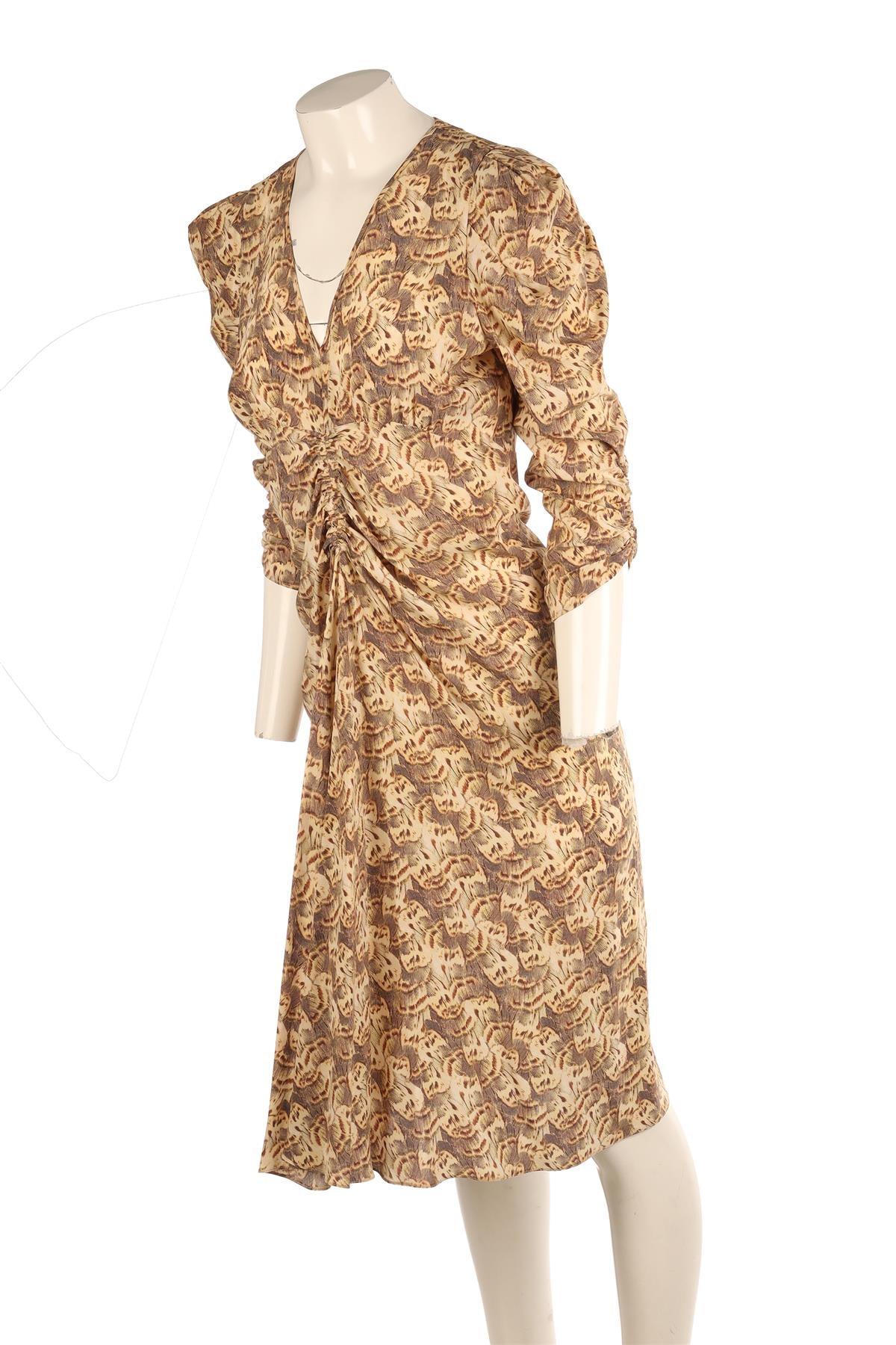 ISABEL MARANT BEIGE SILK MIDI DRESS FR 38 UK 10