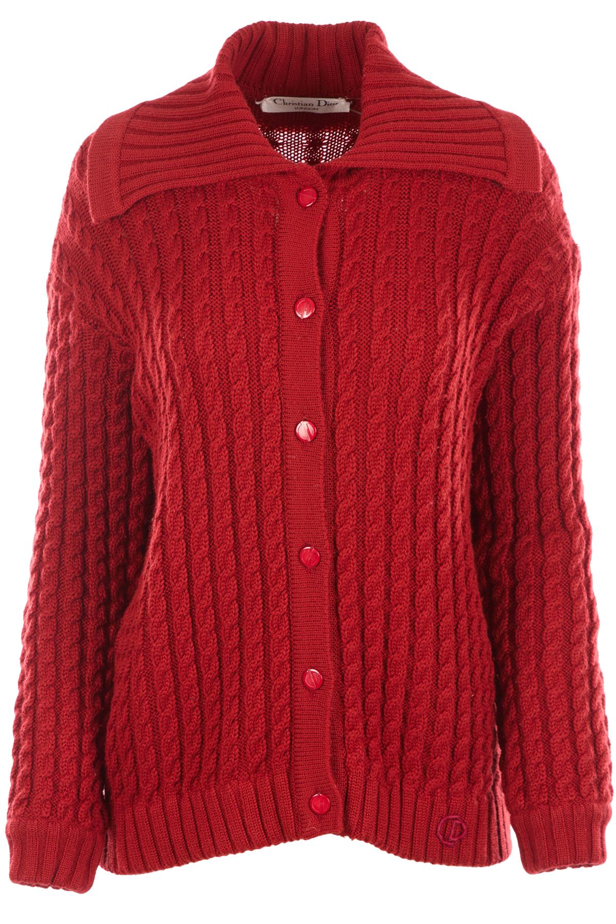 CHRISTIAN DIOR RED VINTAGE WOOL CARDIGAN UK 14
