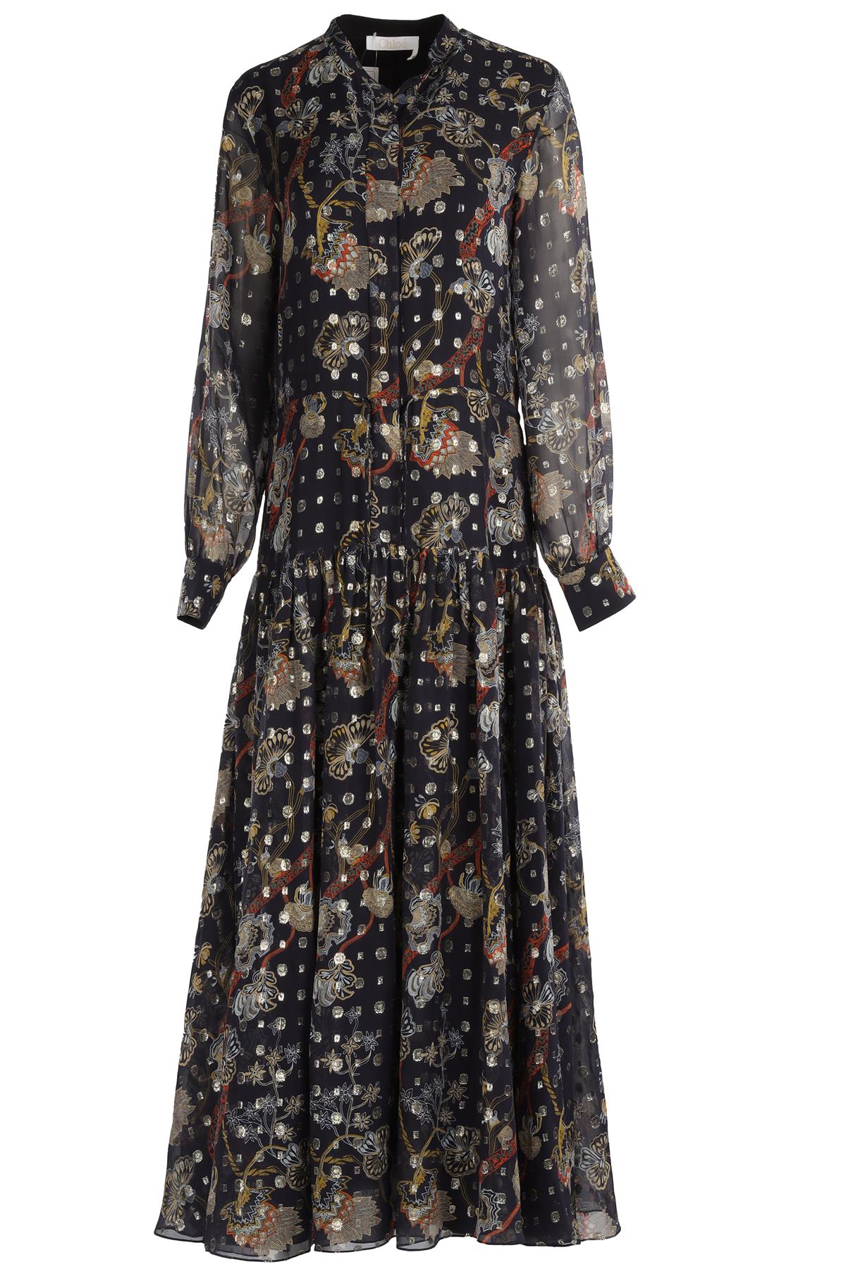 CHLOÉ NAVY SILK MAXI DRESS FR 36 UK 8