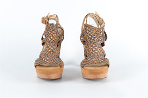 JIMMY CHOO BROWN LEATHER AND SUEDE SANDALS EU 38.5, UK 5.5, US 8.5