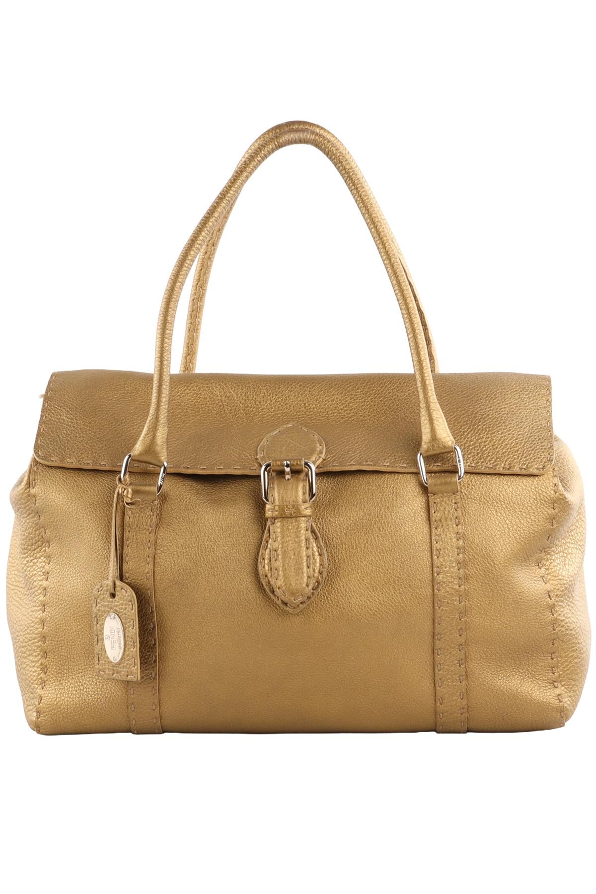 FENDI GOLD LINDA SELLERIA LEATHER TOTE BAG