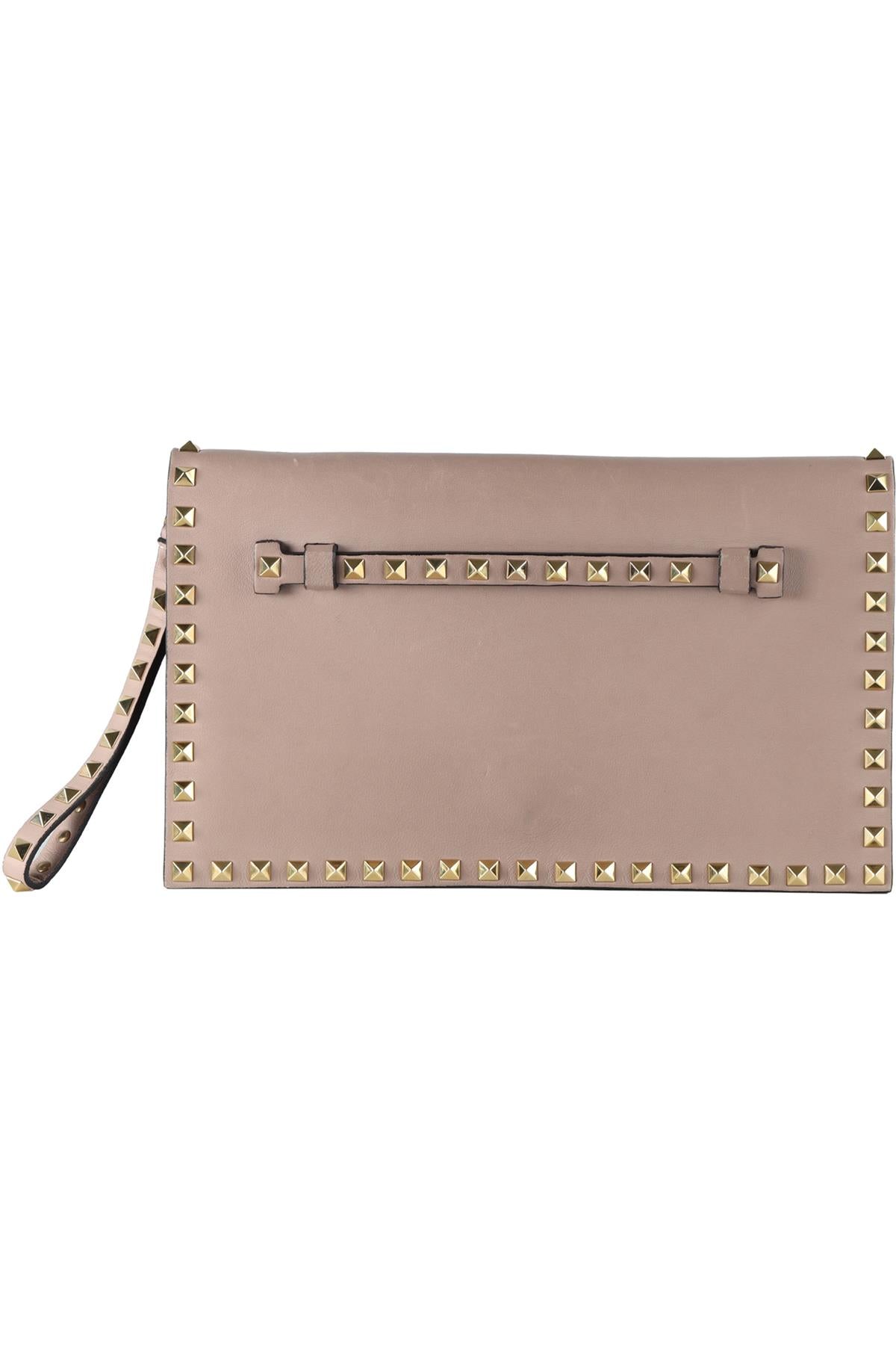 VALENTINO GARAVANI PINK ROCKSTUD LEATHER CLUTCH