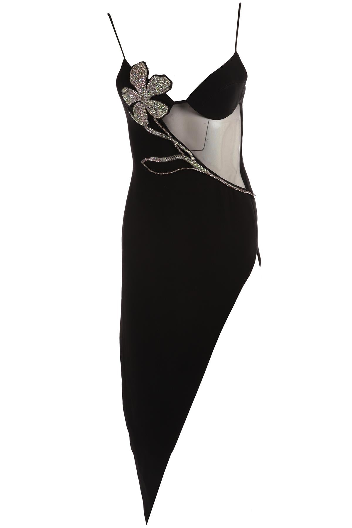 DAVID KOMA BLACK CREPE MIDI DRESS UK 8
