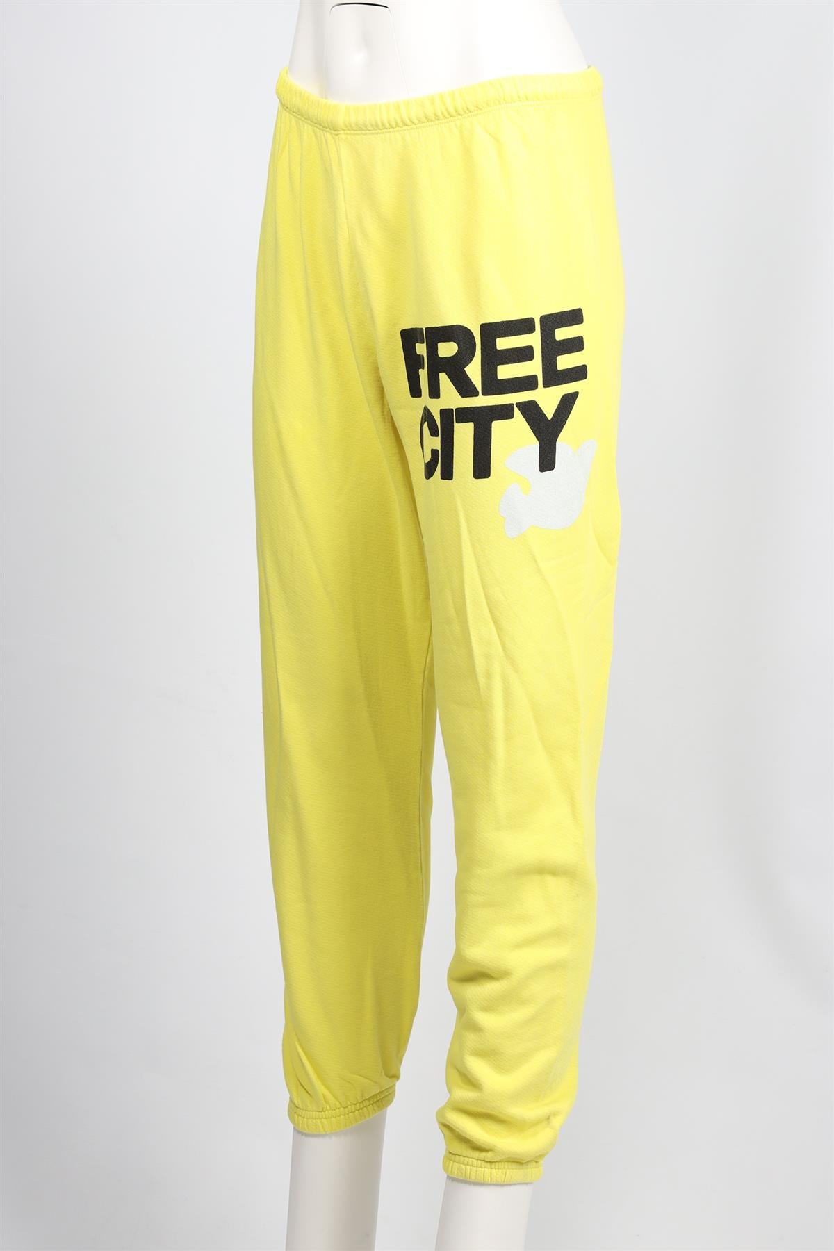 FREE CITY YELLOW COTTON TRACK PANTS SMALL