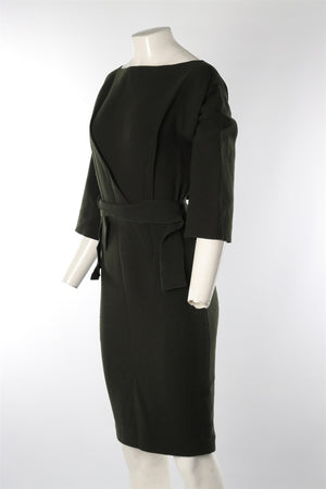 ROLAND MOURET GREEN WOOL MIDI DRESS UK 10
