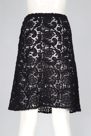 PRADA NAVY LACE MIDI SKIRT IT 40 UK 8