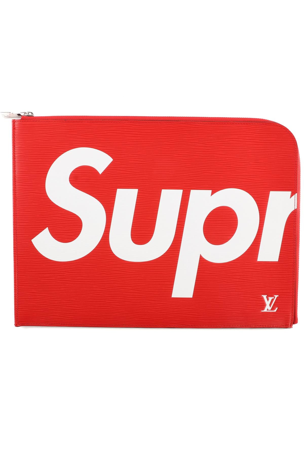 LOUIS VUITTON + SUPREME RED 2017 POCHETTE JOUR GM EPI LEATHER CLUTCH