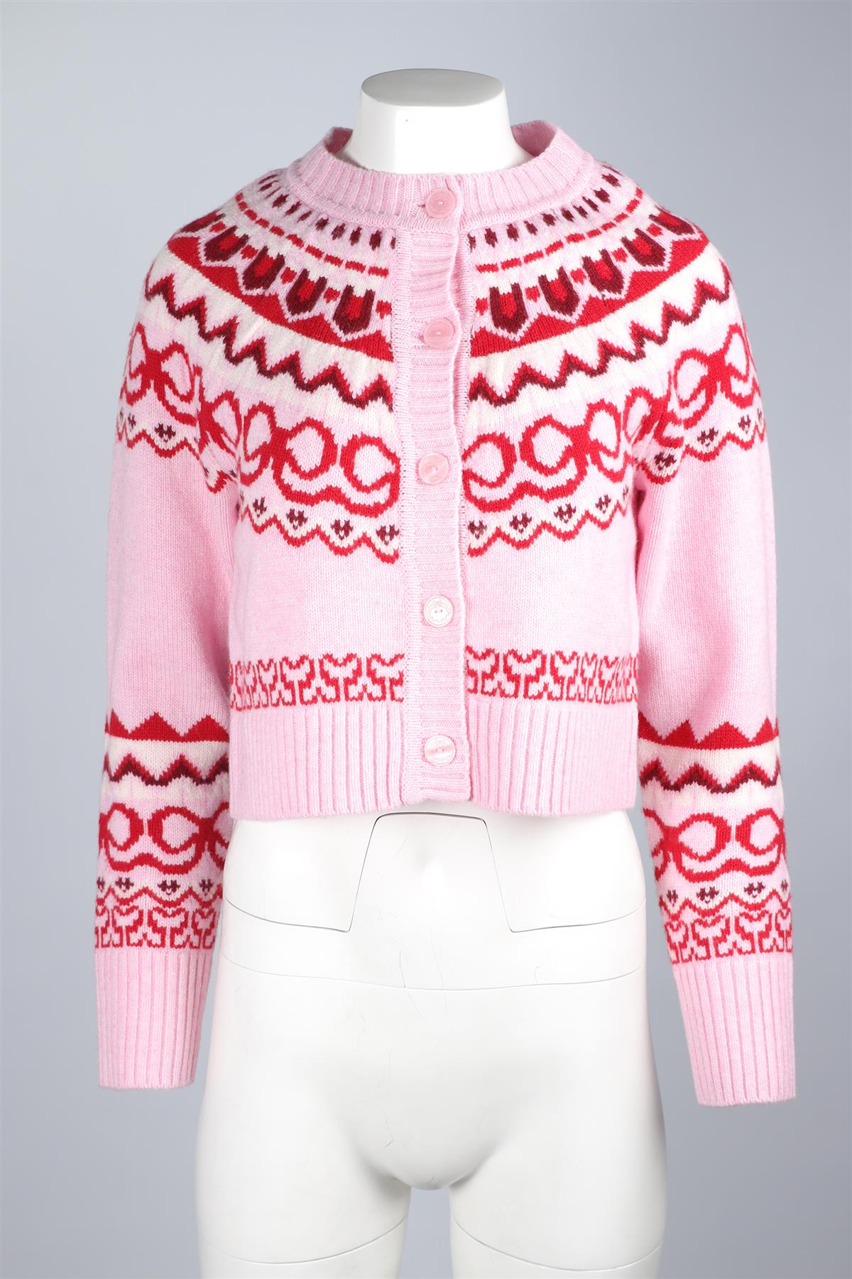 LOVESHACKFANCY PINK WOOL CARDIGAN SMALL