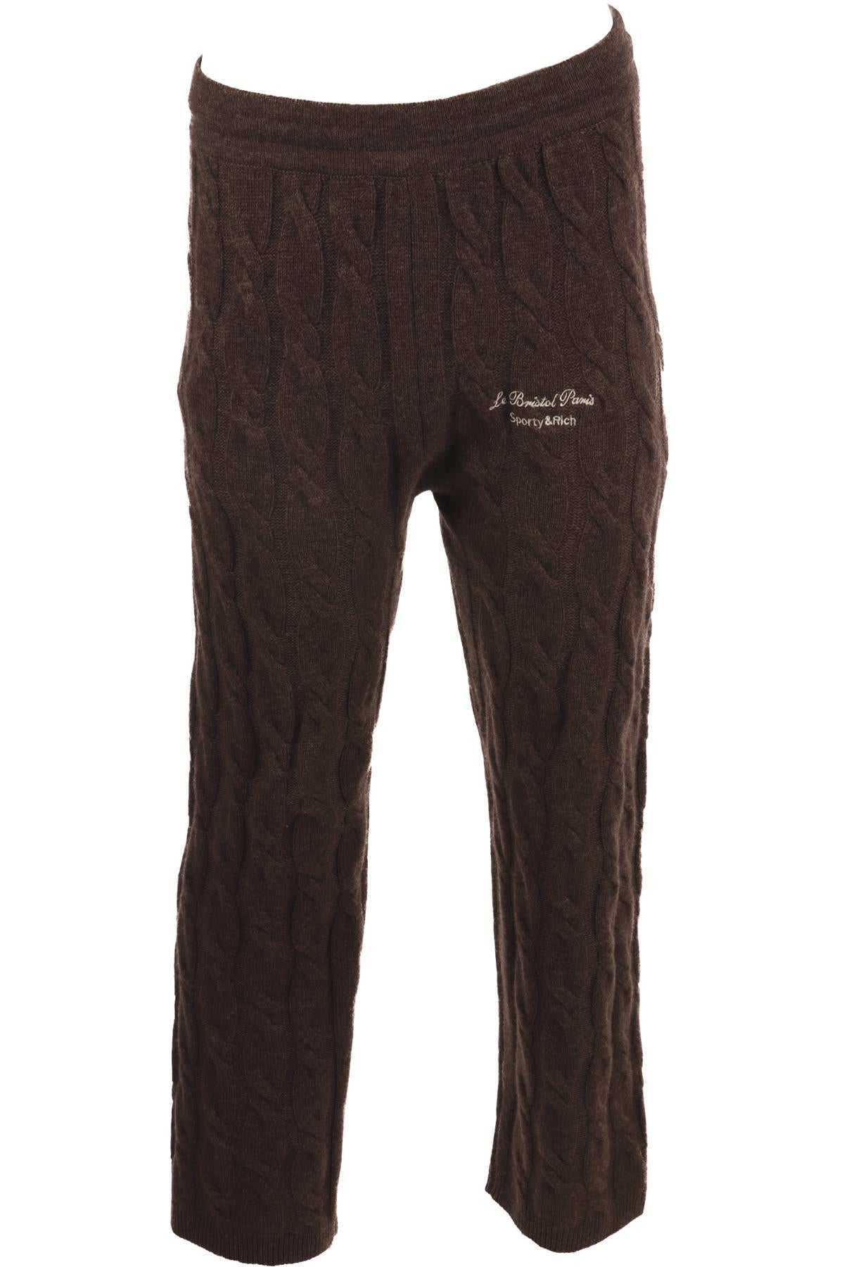 SPORTY & RICH BROWN CASHMERE STRAIGHT LEG PANTS SMALL
