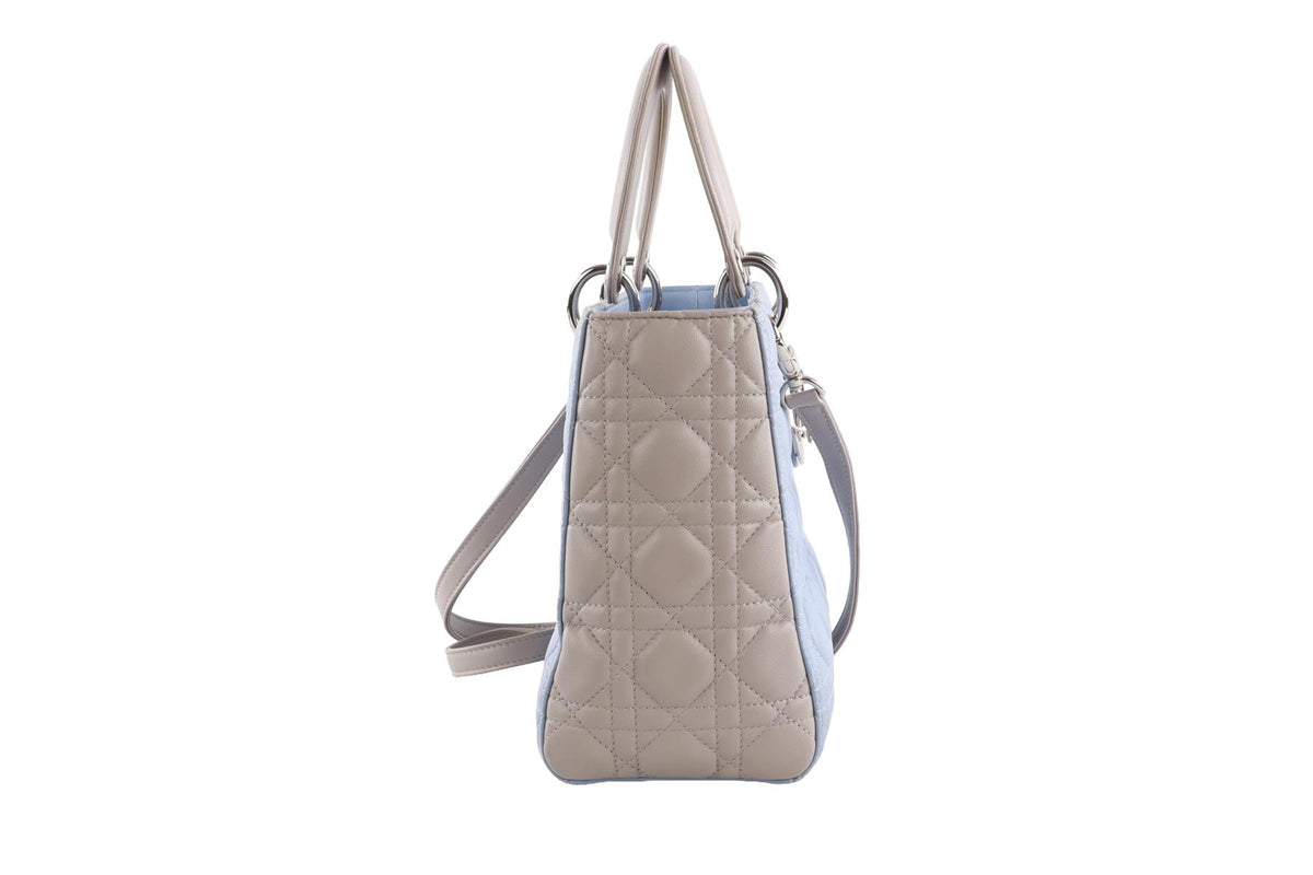 CHRISTIAN DIOR BLUE LADY DIOR MEDIUM BI-COLOUR CANNAGE LEATHER TOTE BAG