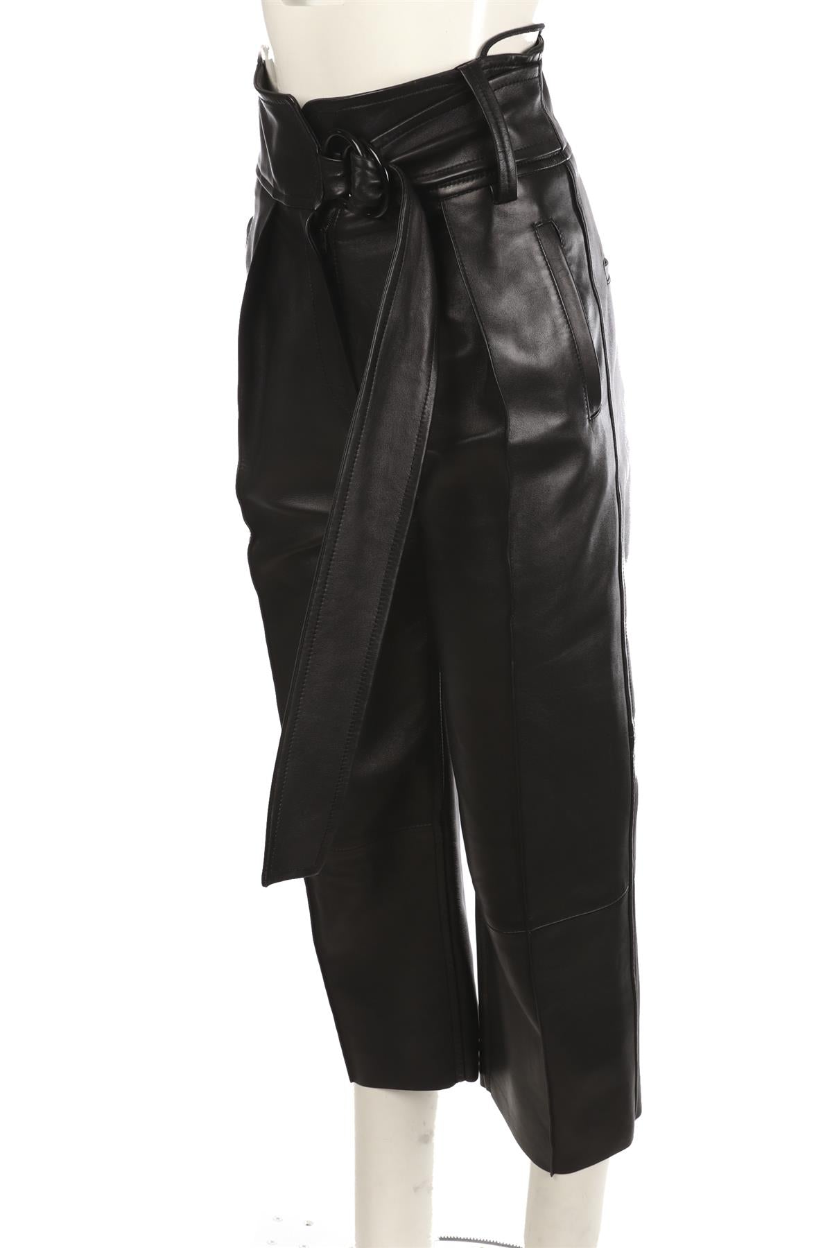 PETAR PETROV BLACK LEATHER STRAIGHT LEG PANTS FR 34 UK 6