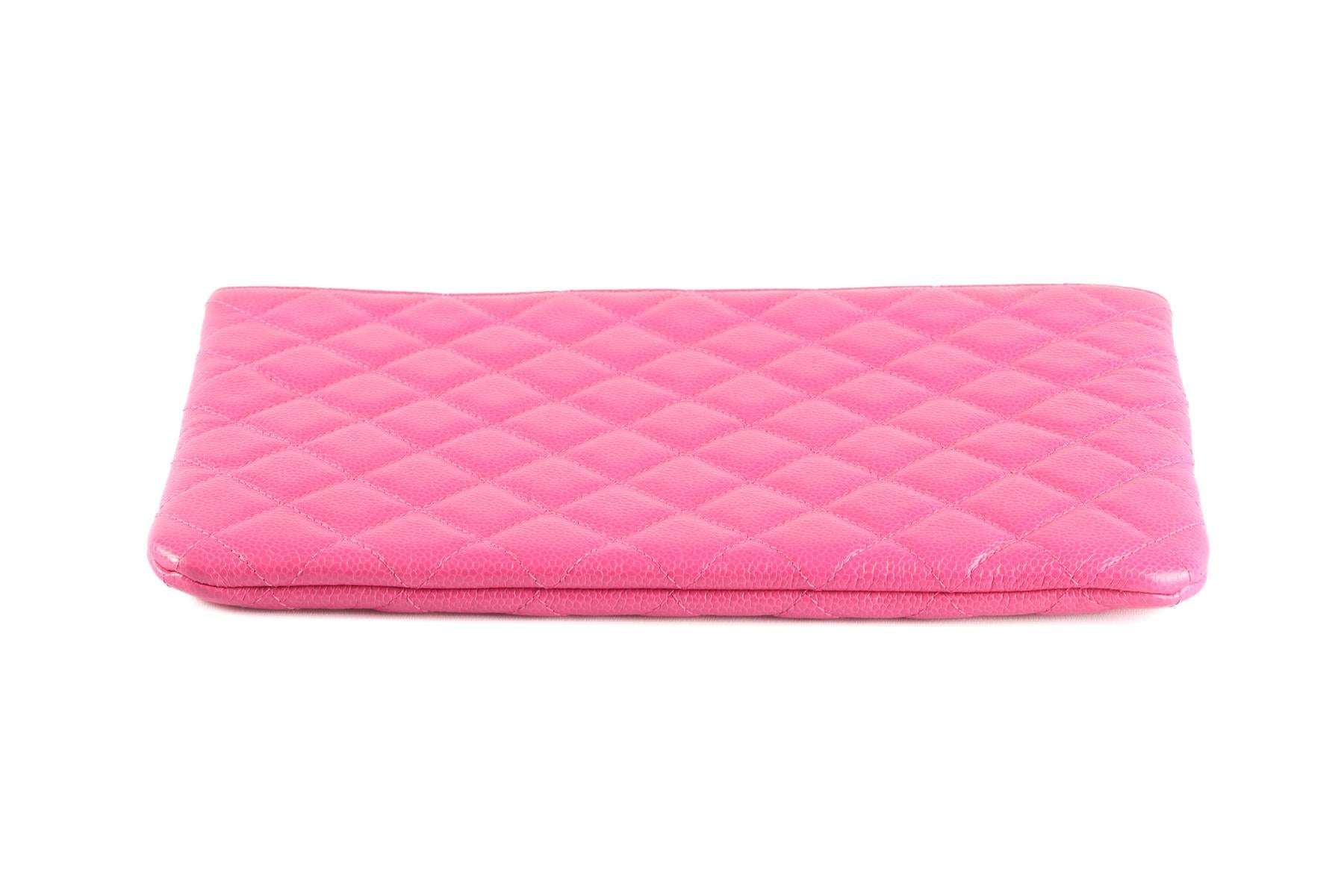 CHANEL PINK 2014 O-CASE MEDIUM QUILTED CAVIAR LEATHER CLUTCH