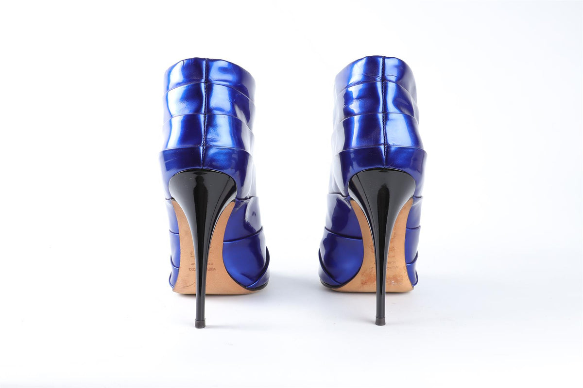 GIUSEPPE ZANOTTI BLUE LEATHER ANKLE BOOTS EU 38.5 UK 5.5 US 8.5