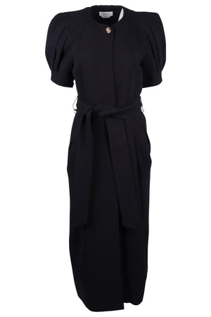 GABRIELA HEARST NAVY BELTED WOOL MAXI DRESS IT 44 UK 12