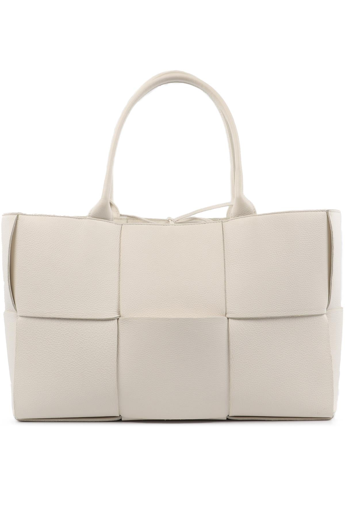 BOTTEGA VENETA WHITE ARCO INTRECCIATO LEATHER TOTE BAG