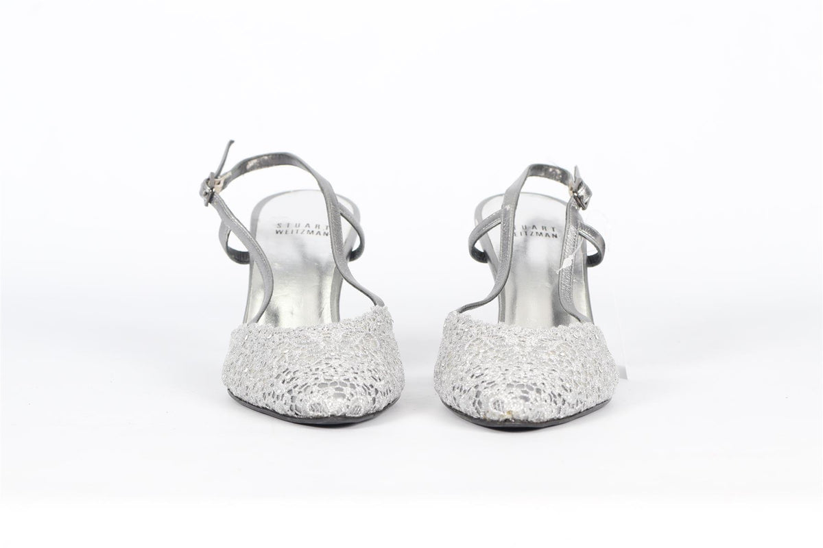 STUART WEITZMAN VINTAGE LACE AND LEATHER SLINGBACK PUMPS EU 37 UK 4 US 7