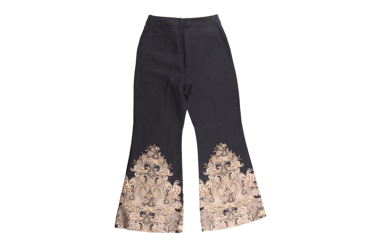 ZIMMERMANN BLUE LINEN FLARED PANTS UK 8