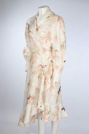 ZIMMERMANN MULTI LINEN MIDI DRESS UK 14