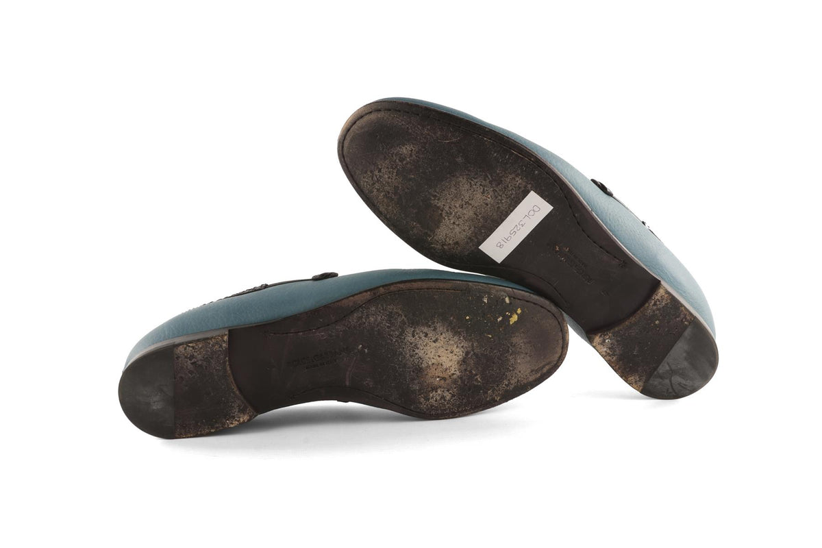 DOLCE & GABBANA BLUE MEN'S LEATHER LOAFERS UK 9 EU 43 US 10