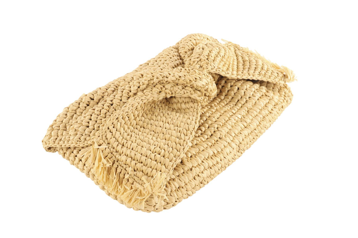 ANYA HINDMARCH BEIGE RAFFIA CLUTCH