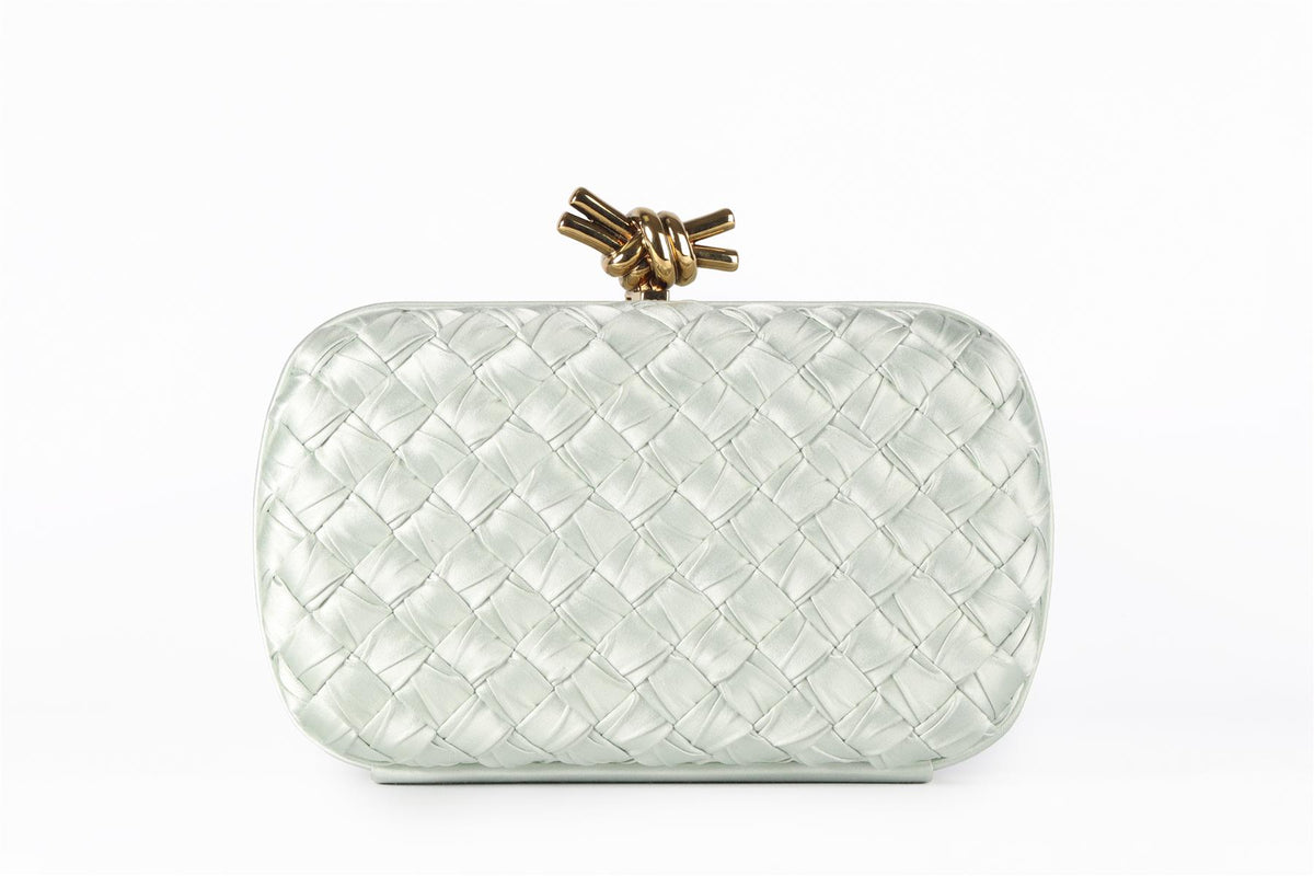 BOTTEGA VENETA GREEN KNOT INTRECCIATO SATIN CLUTCH