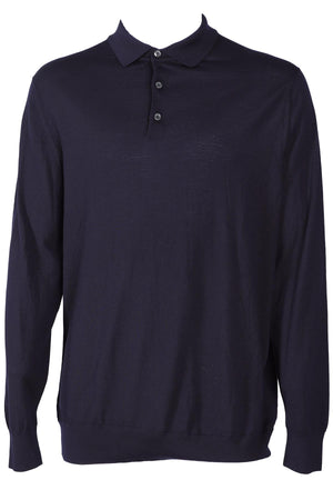 LORO PIANA NAVY MEN'S WOOL POLO SWEATER IT 56 UK 46