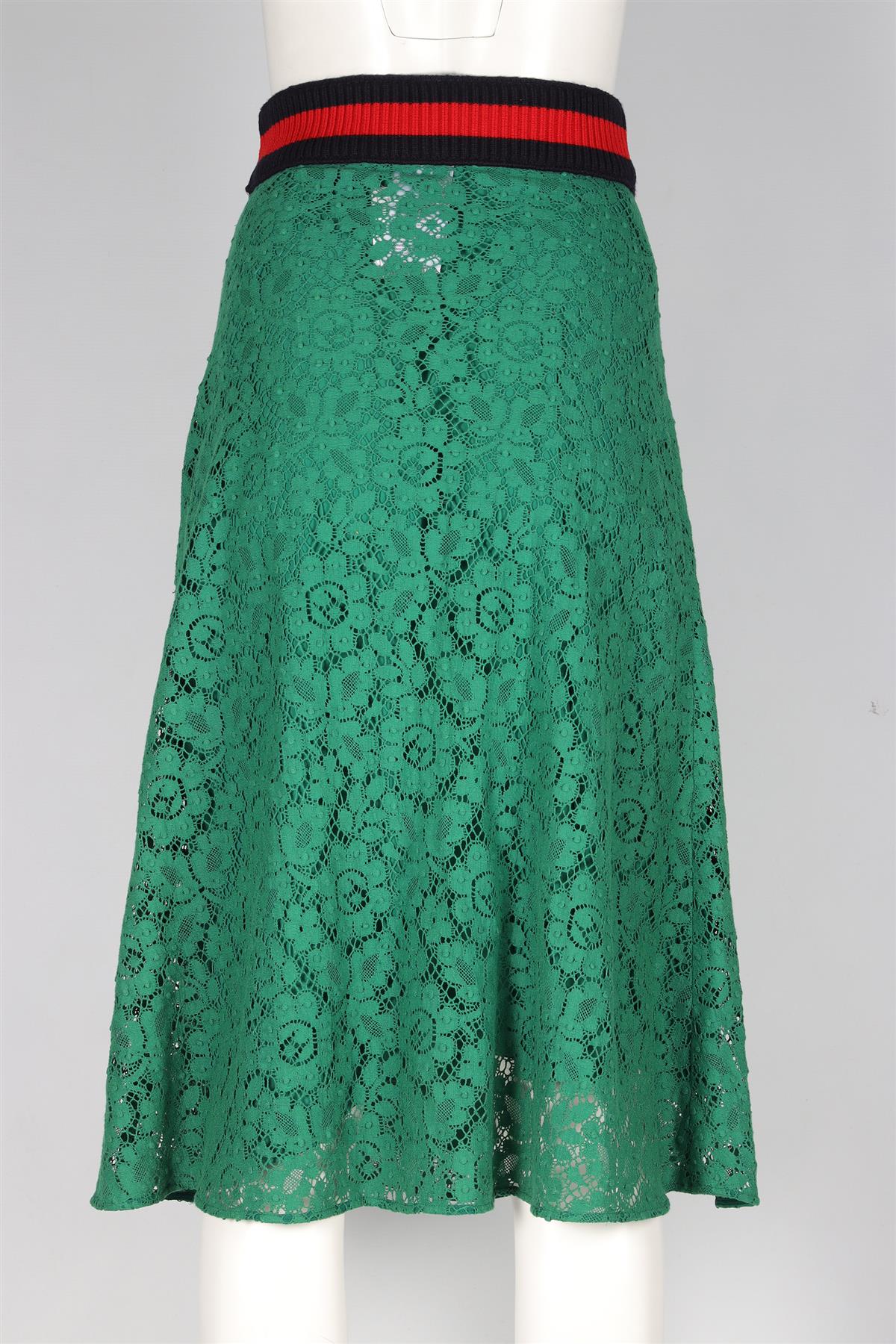 GUCCI GREEN LACE MIDI SKIRT IT 38 UK 6