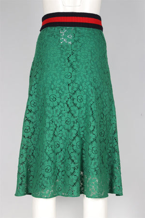 GUCCI GREEN LACE MIDI SKIRT IT 38 UK 6