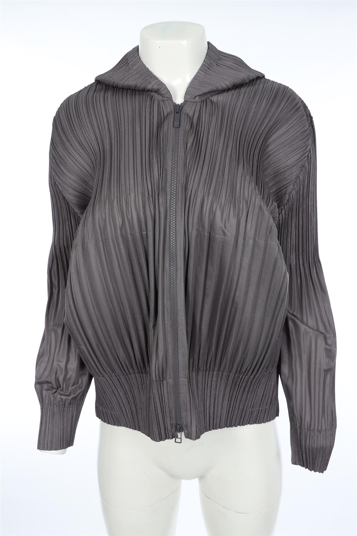 PLEATS PLEASE ISSEY MIYAKE GREY WOVEN JACKET JP 4 UK 12