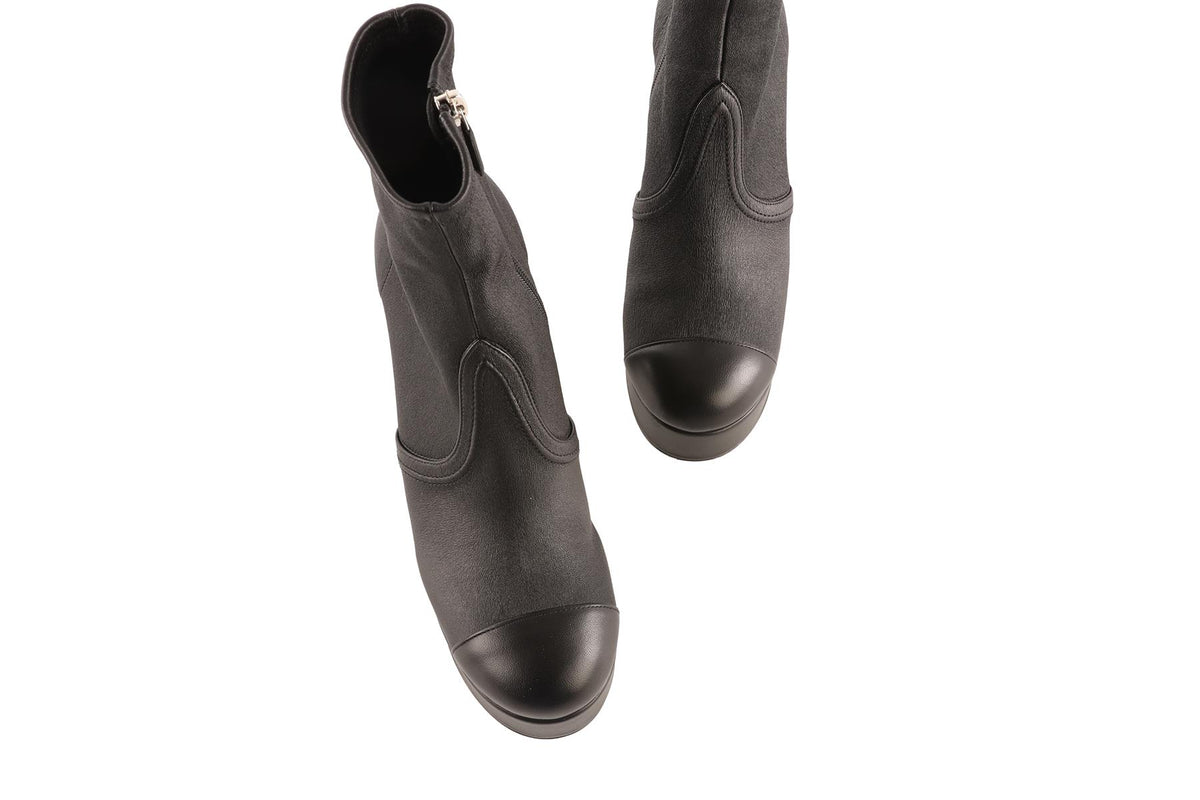 CHANEL BLACK 2024 LEATHER PLATFORM ANKLE BOOTS EU 40.5 UK 7.5 US 10.5