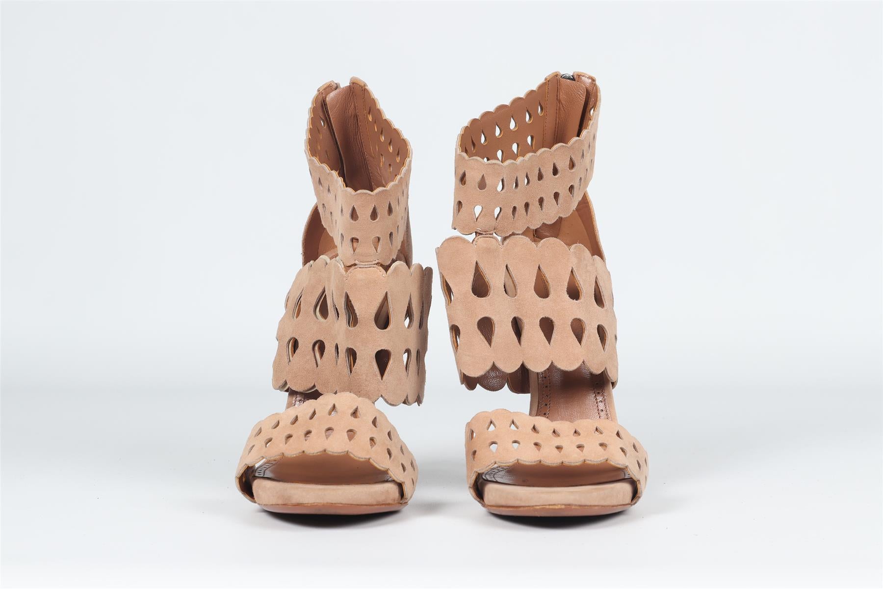 AZZEDINE ALAÏA NUDE SUEDE SANDALS EU 38 UK 5 US 8