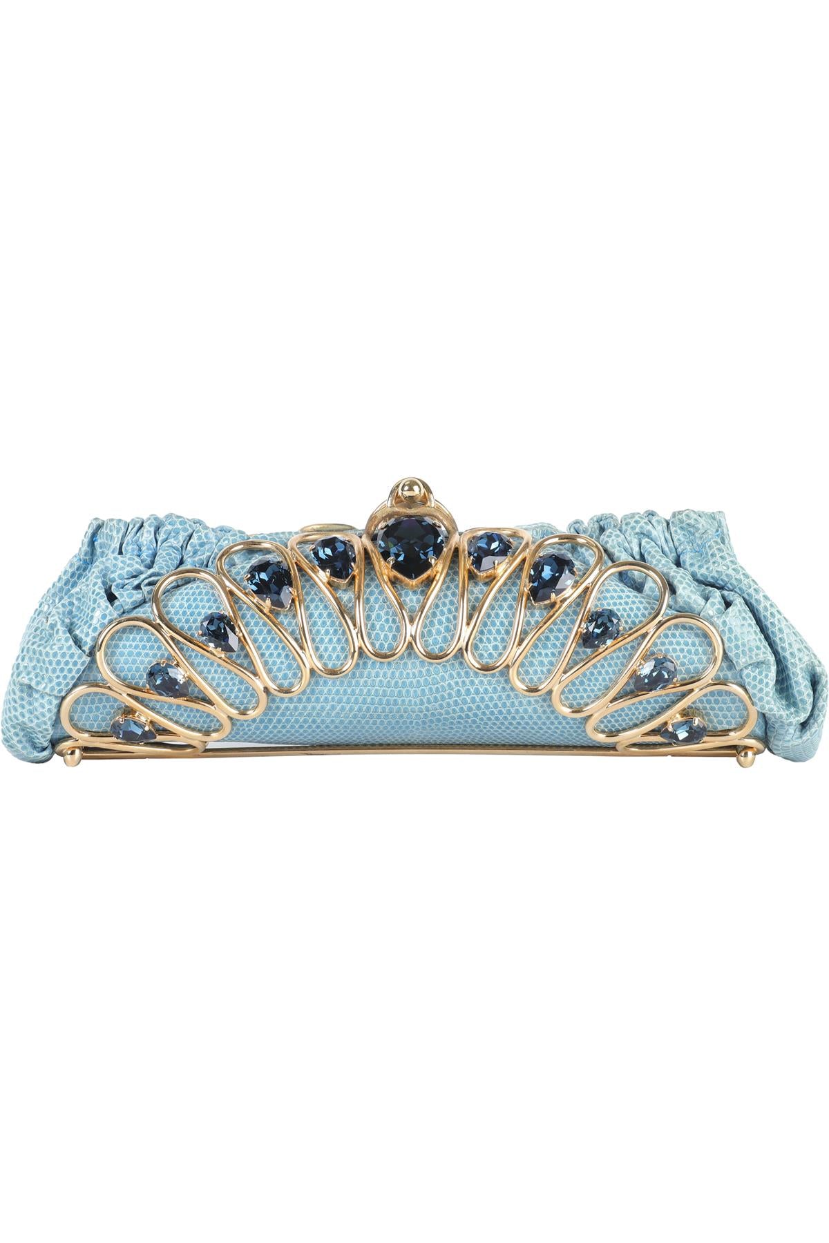 SHANA LONDON BLUE CRYSTAL AND PYTHON CLUTCH
