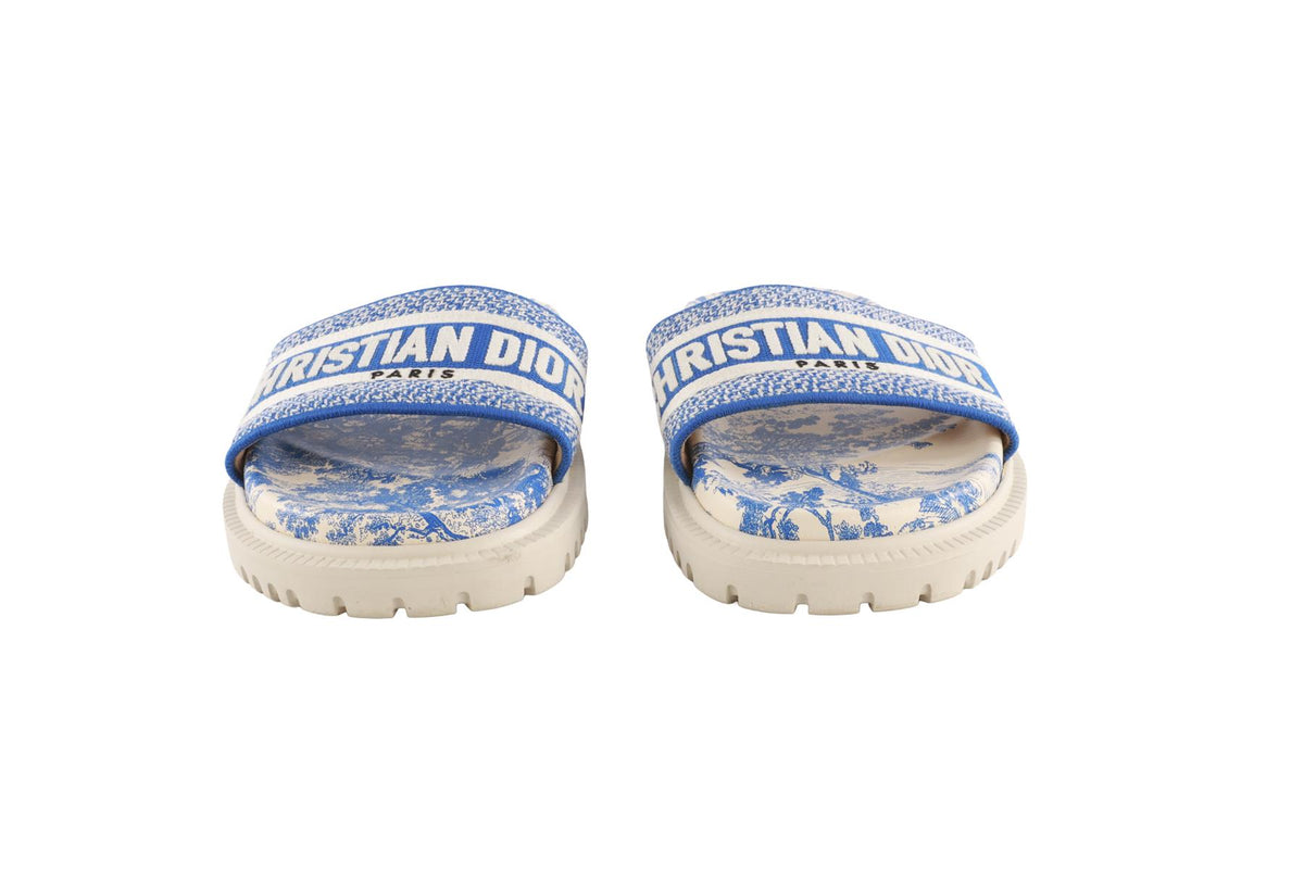 CHRISTIAN DIOR BLUE DWAY TOILE DE JOUY CANVAS SLIDES EU 39 UK 6 US 9