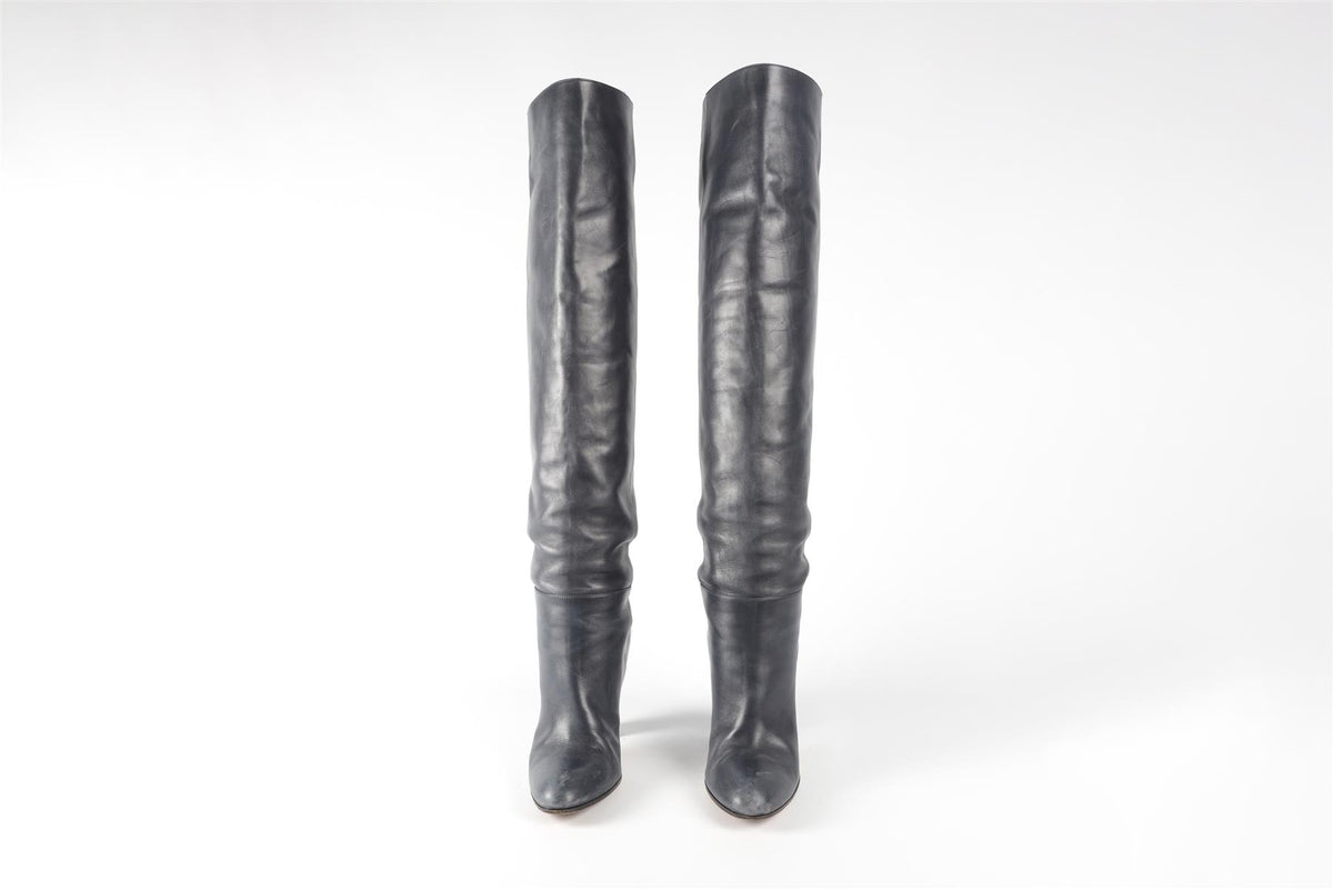 GIANVITO ROSSI BLUE LEATHER OVER THE KNEE BOOTS EU 38 UK 5 US 8