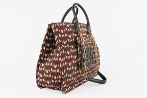 MIU MIU BLACK MADRAS JACQUARD TOTE BAG
