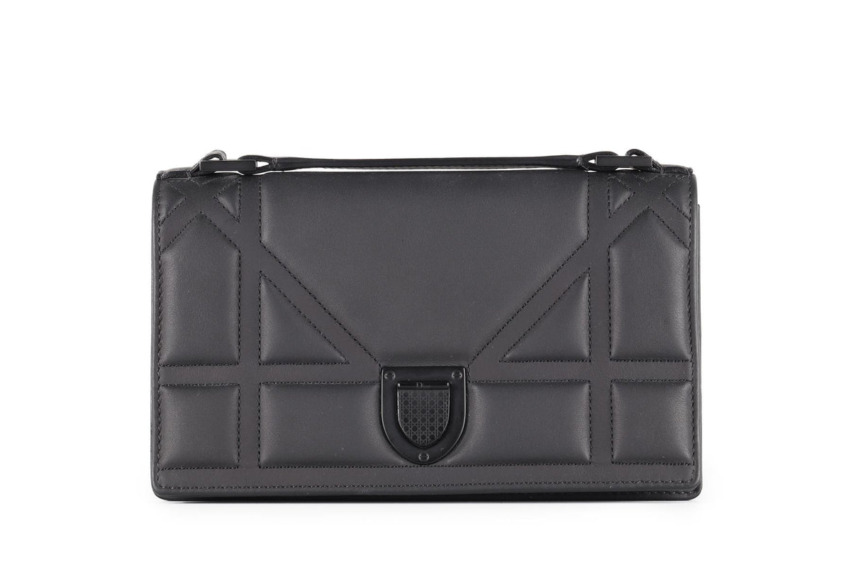 CHRISTIAN DIOR BLACK DIORAMA ULTRAMATTE LEATHER CLUTCH WITH CHAIN