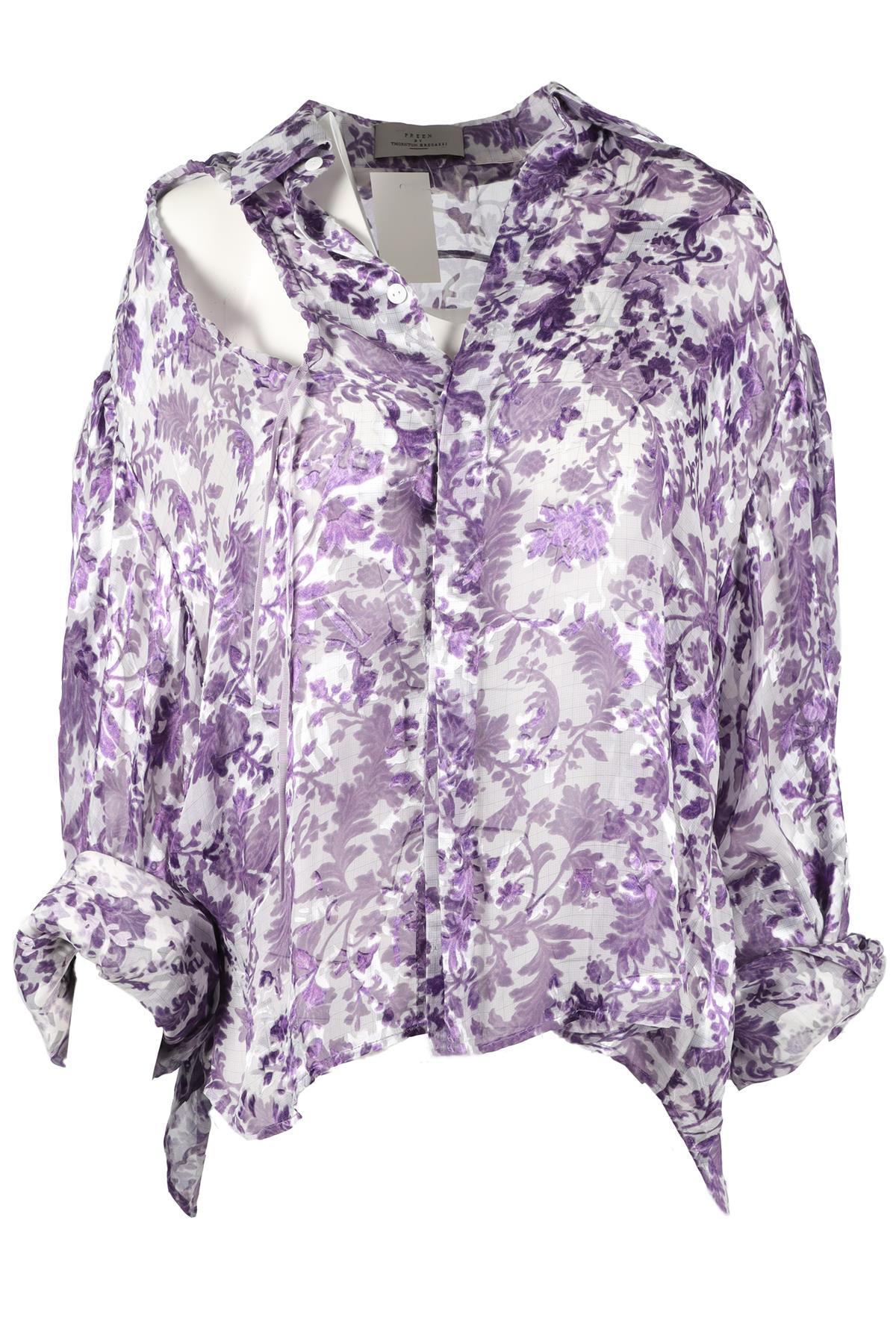PREEN BY THORNTON BREGAZZI PURPLE AND WHITE SILK BLEND SHIRT SMALL
