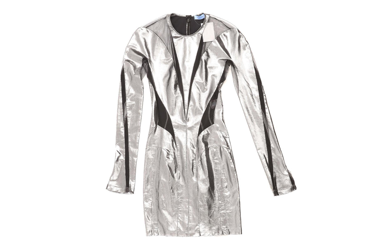 MUGLER SILVER JERSEY MINI DRESS FR 36 UK 8
