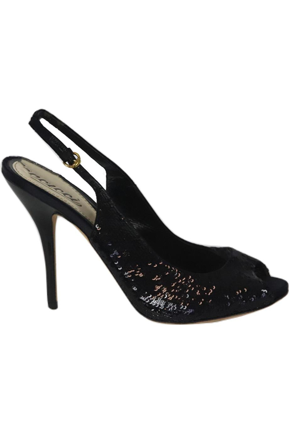 GUCCI VINTAGE SEQUINED SATIN SLINGBACK PUMPS EU 38.5 UK 5.5 US 8.5