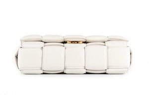 BOTTEGA VENETA WHITE THE CHAIN CASSETTE INTRECCIATO LEATHER SHOULDER BAG