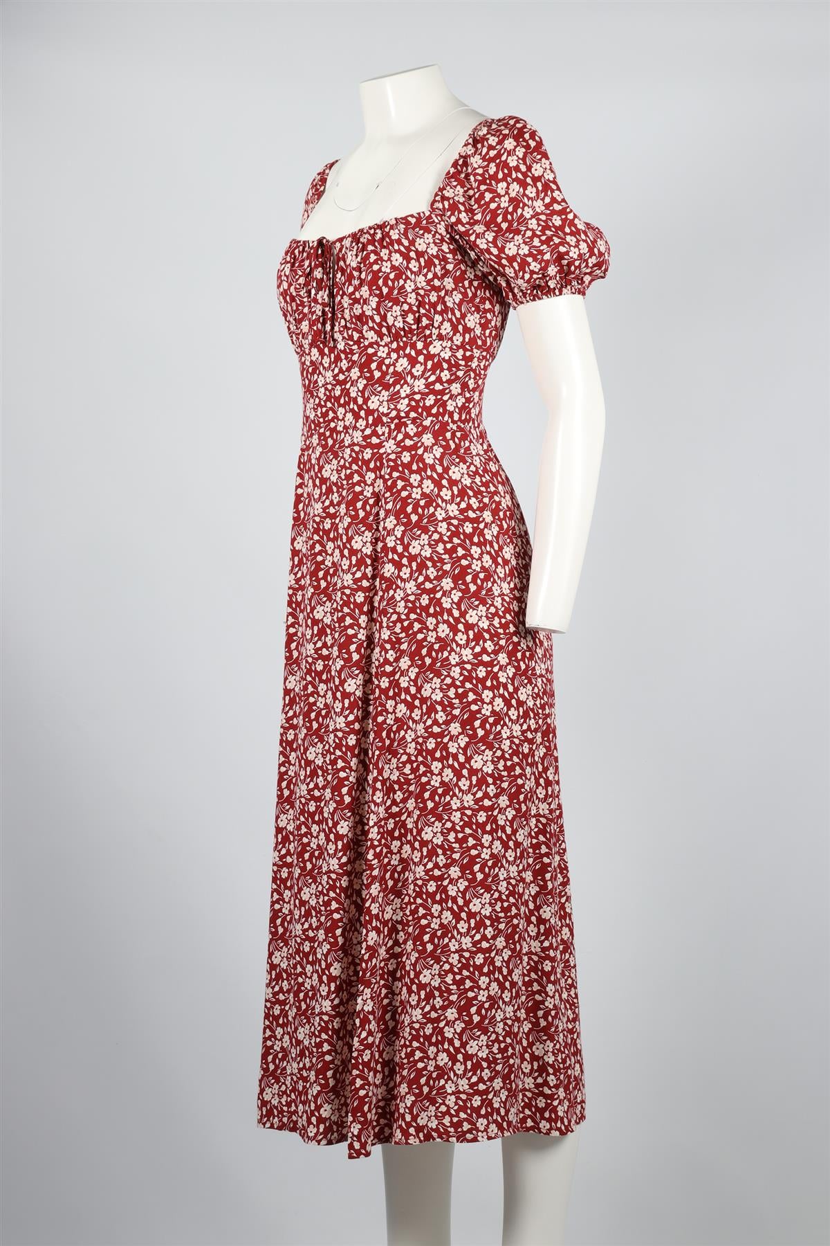 reformation red floral midi dress REFORMATION Teyana Floral-Print Crepe Midi Dress