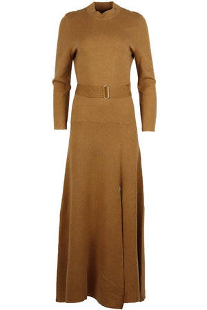NICHOLAS BELTED WOOL AND COTTON BLEND MIDI DRESS LARGE
