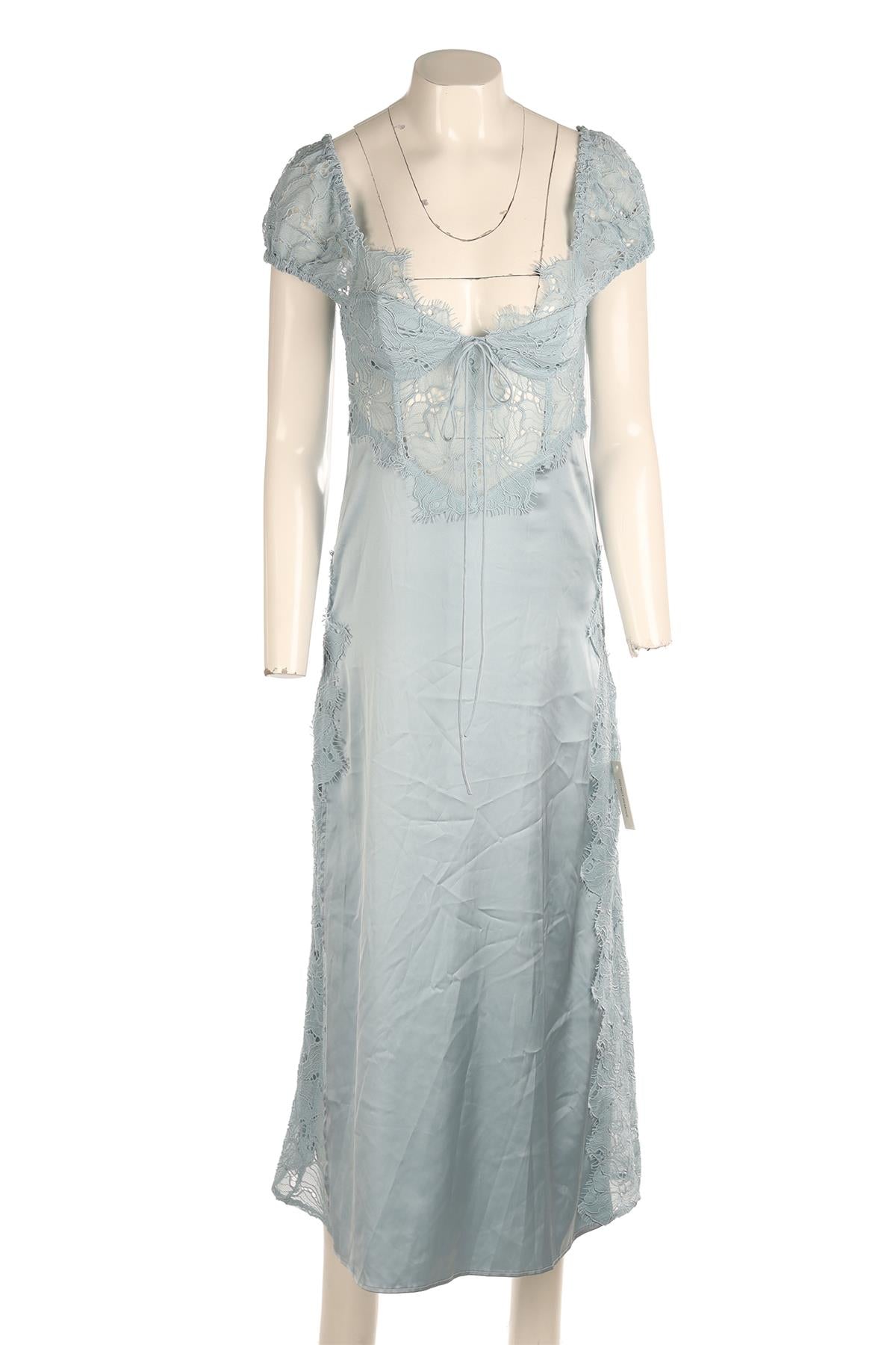 FOR LOVE & LEMONS BLUE SATIN MAXI DRESS XSMALL