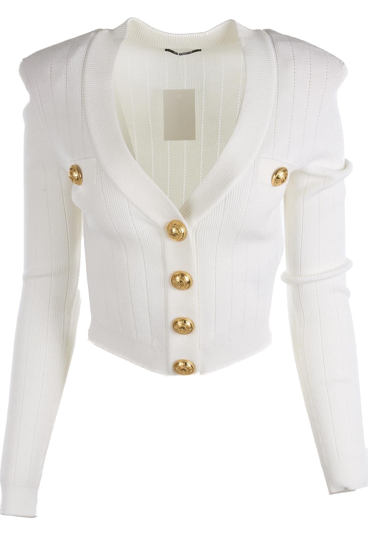 BALMAIN IVORY KNIT CARDIGAN FR 38 UK 10