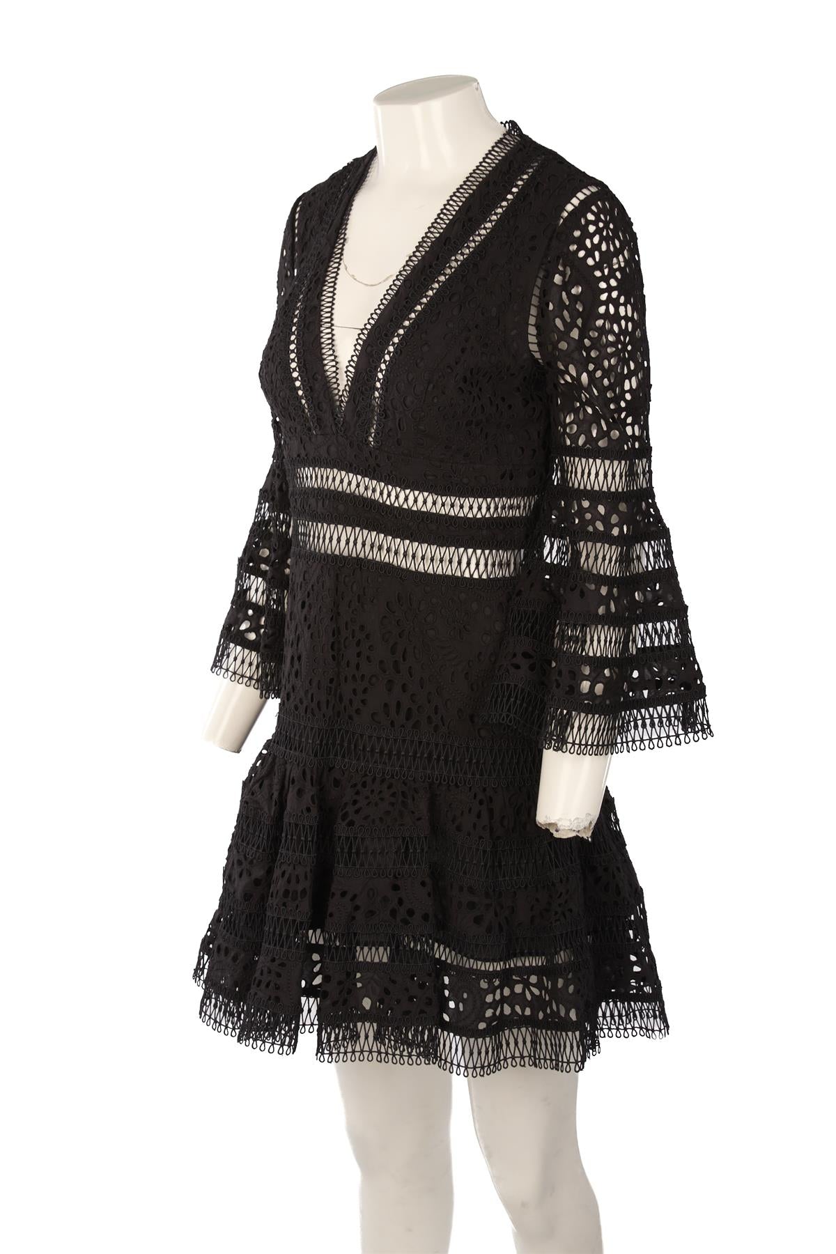 ZIMMERMANN BLACK COTTON MINI DRESS UK 12