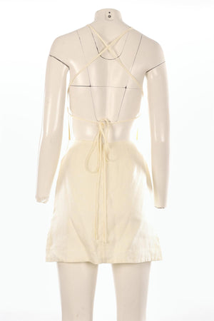 BONDI BORN YELLOW LINEN MINI DRESS XSMALL