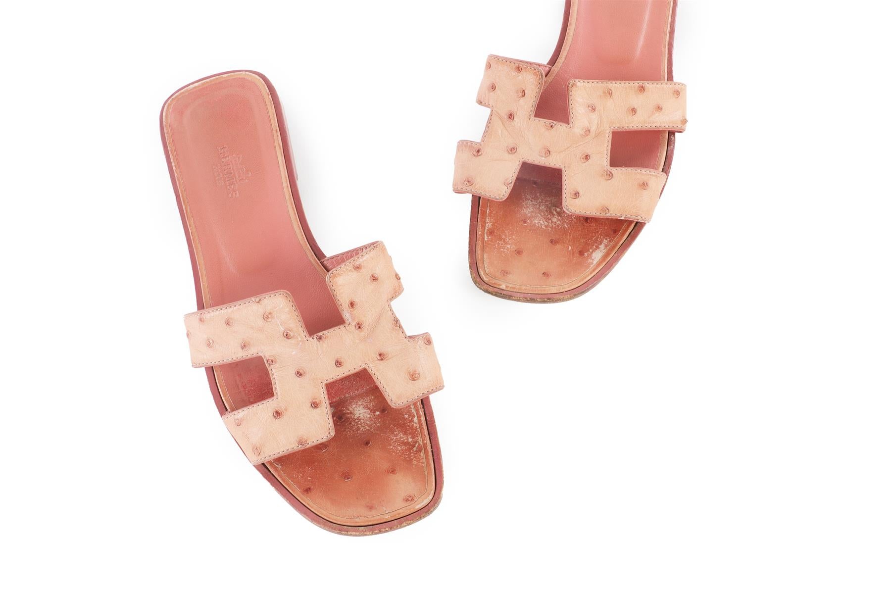 HERMÈS PINK ORAN OSTRICH SANDALS EU 38 UK 5 US 8